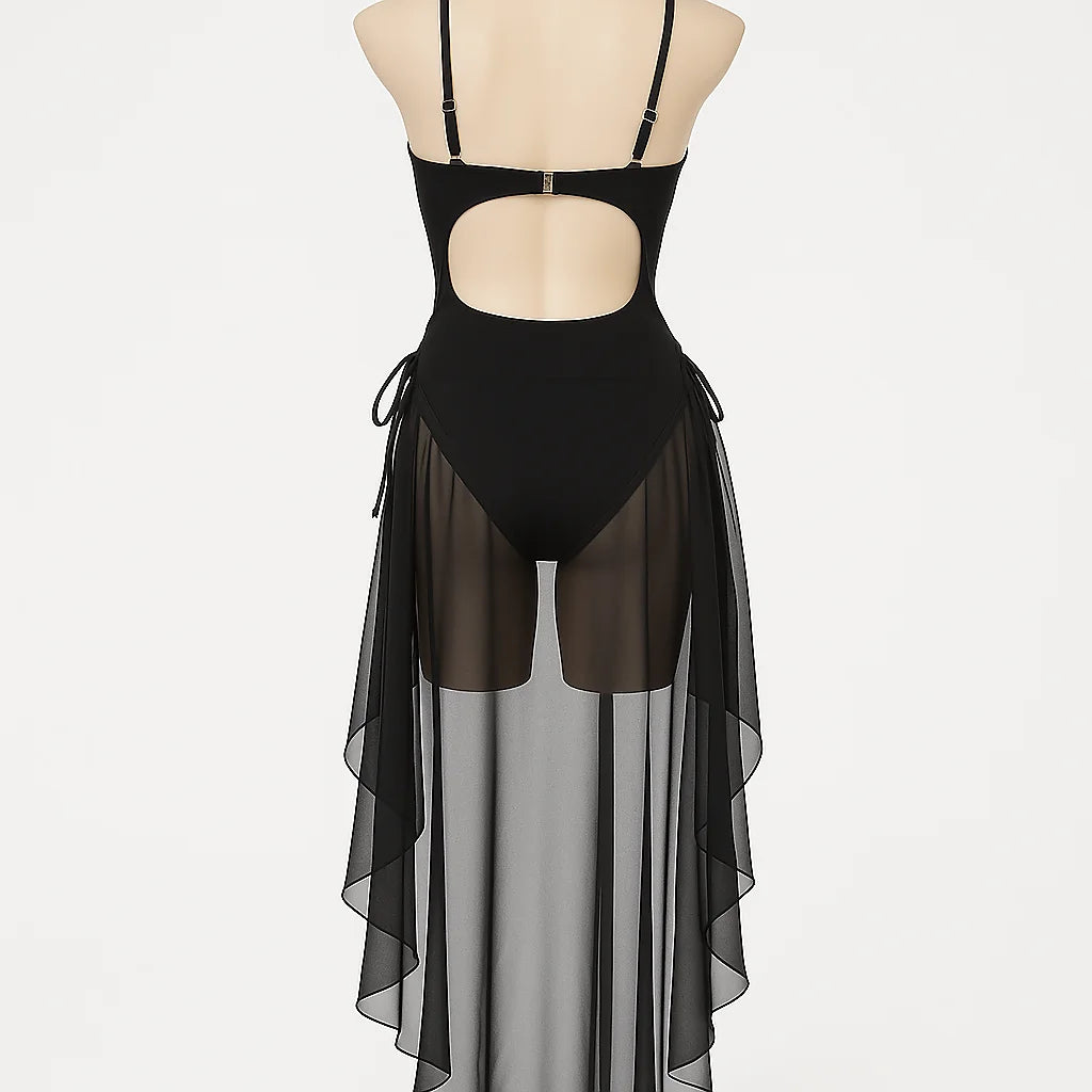 Gothic Butterfly Cutout One Piece Swimsuit Black Lace Up Swimwear for Women