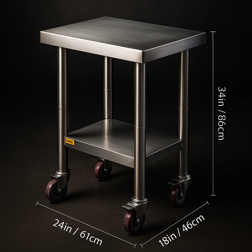 Heavy Duty Stainless Steel Kitchen Work Table with Wheels Commercial Prep Station & Storage Shelf for Home & Restaurant Use SucceBuy