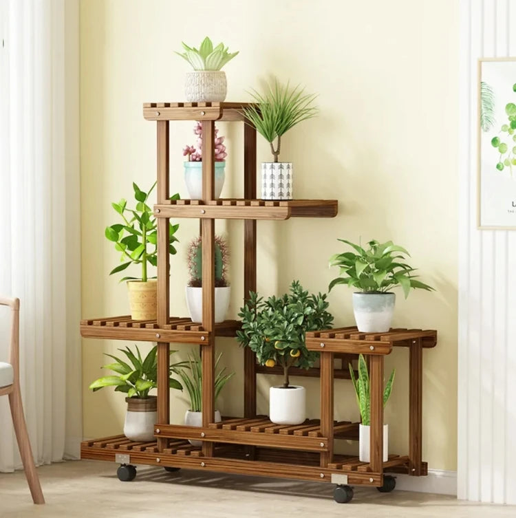 6 Tier Wooden Plant Stand Vertical Carbonized Multi Tier Holder for Indoor & Outdoor Patio Garden Display