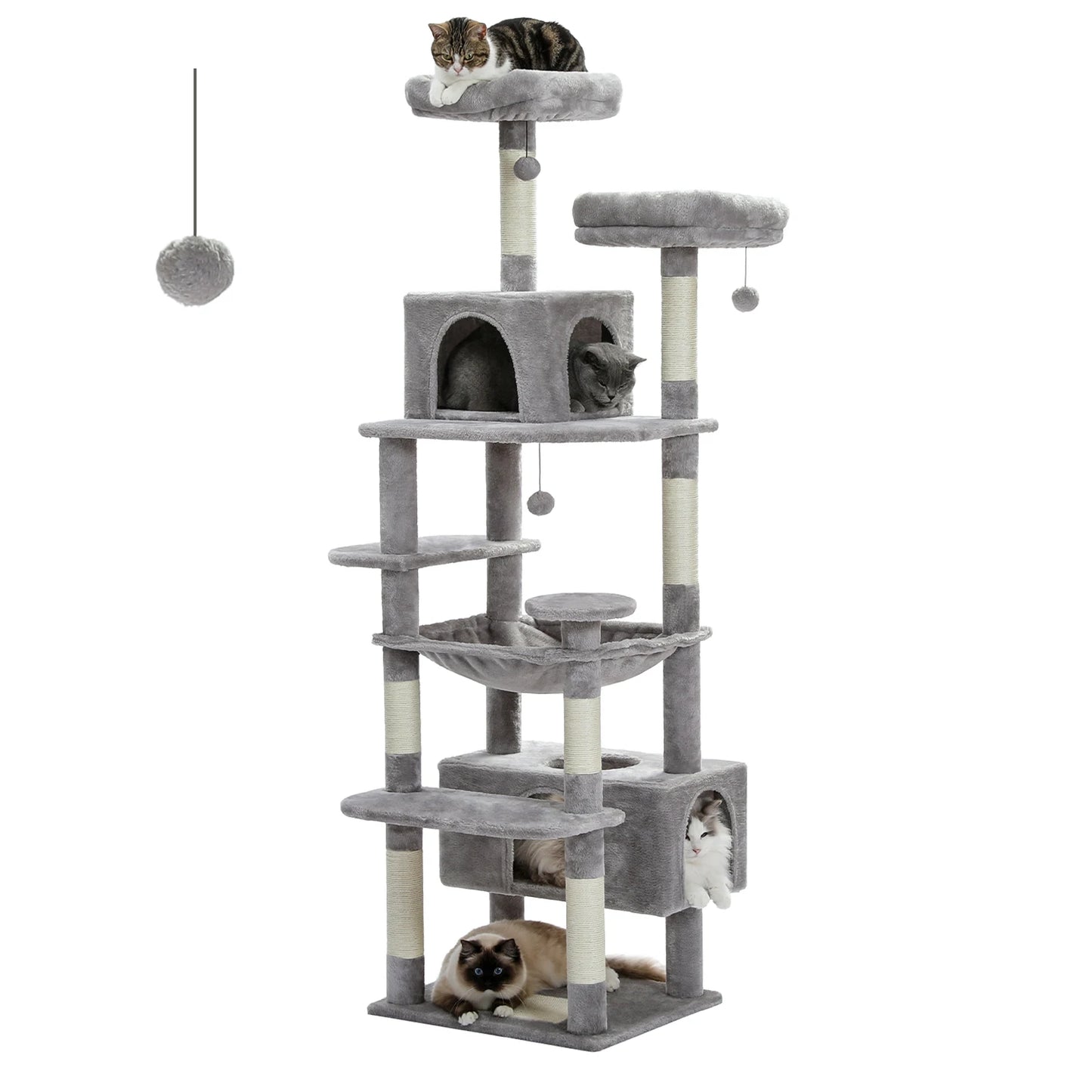 184cm Large Cat Tree Tower for Indoor Cats Multi Level Activity Center with Hammock, Condos, Padded Perches & Sisal Scratching Posts