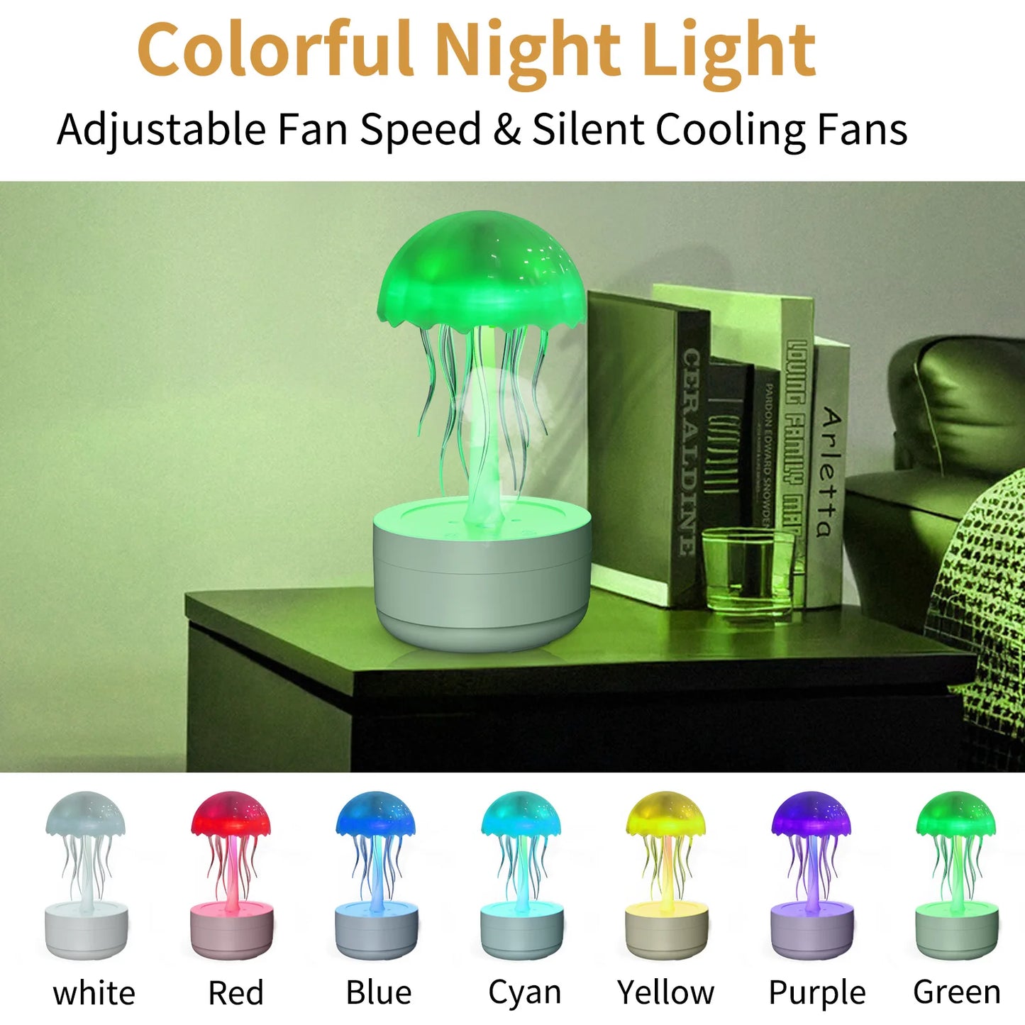 Jellyfish Cartoon Night Light & Bluetooth Humidifier RGB LED Bedside Lamp with Voice Control, Type C Charging & Upgraded Design