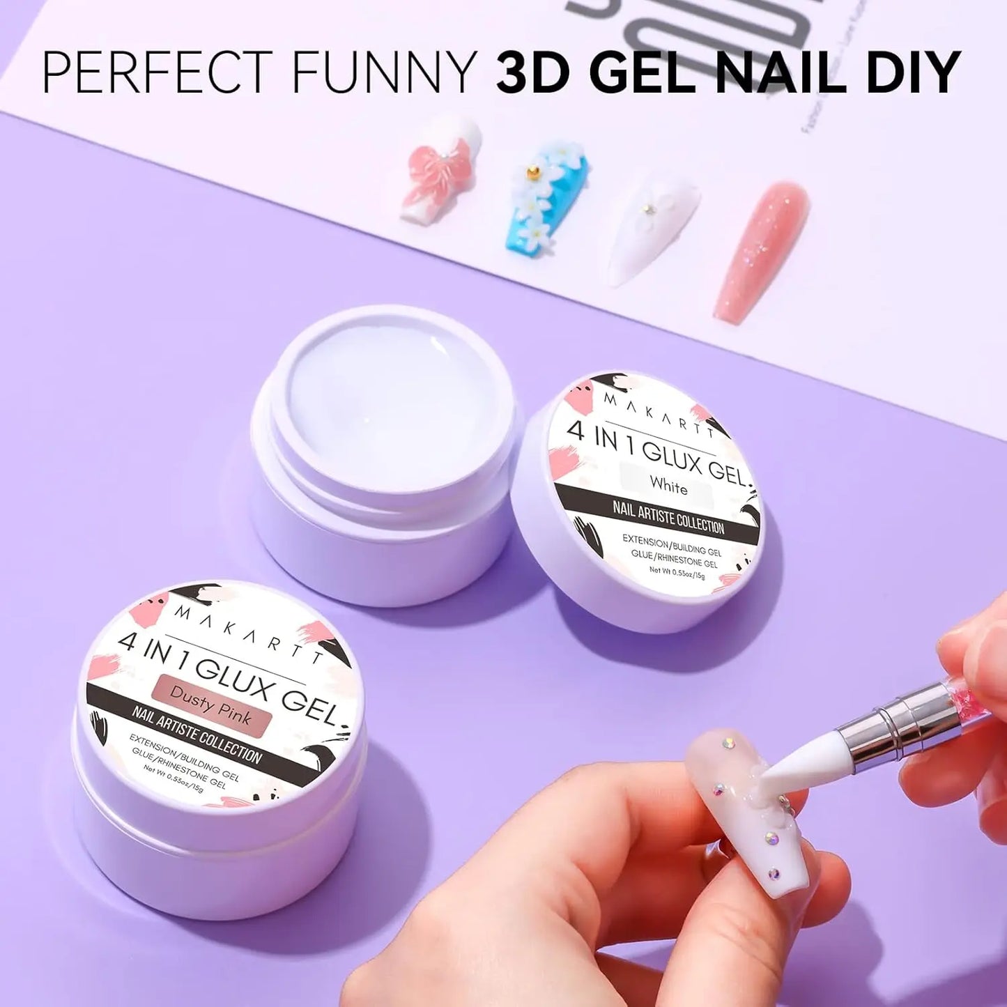 Makartt 4 in 1 White Solid Builder Nail Gel 15ML Non-Sticky UV Gel for Nail Extension, 3D Sculpting & Acrylic Tips