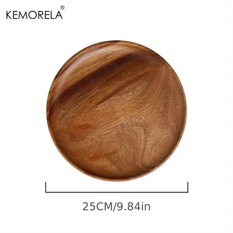 1PC Natural Whole Wood lovesickness Wood Round Handmade Acacia Plate Round Sushi Dish Dessert Fruit Bread Dishes Soup Tableware