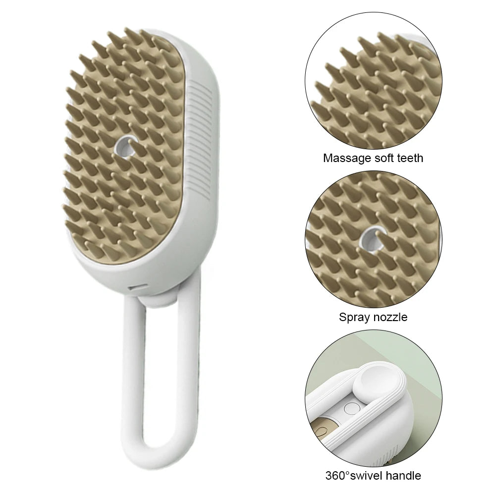 3 in 1 Pet Steam Grooming Brush Electric Hair Removal, Cleaning Spray & Massage Comb for Cats & Dogs Retractable Handle