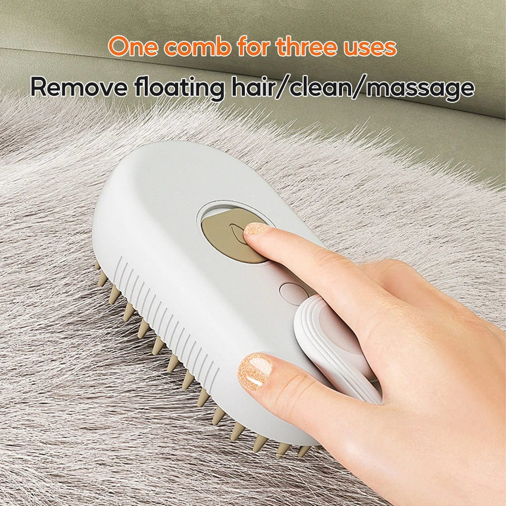 3 in 1 Pet Steam Grooming Brush Electric Hair Removal, Cleaning Spray & Massage Comb for Cats & Dogs Retractable Handle