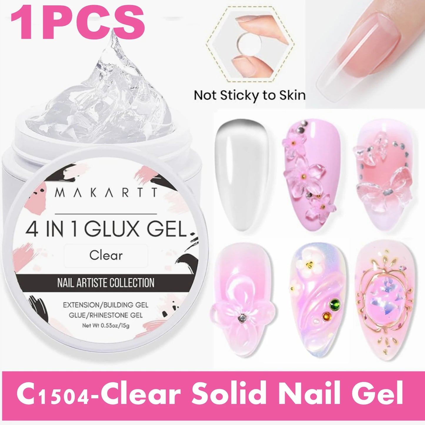 Makartt 4 in 1 White Solid Builder Nail Gel 15ML Non-Sticky UV Gel for Nail Extension, 3D Sculpting & Acrylic Tips