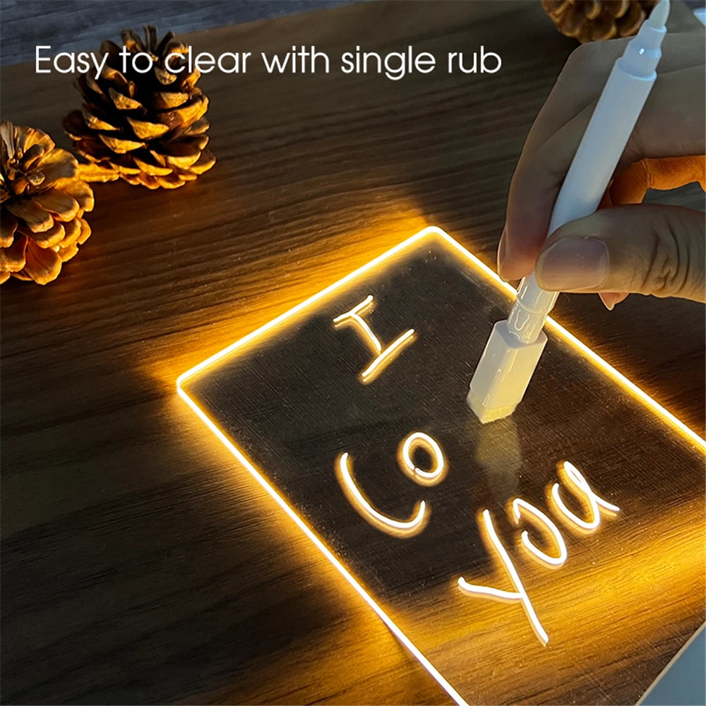 LED Message Board Night Light USB Acrylic Lamp with Erasable Writing Surface & Calendar Display Glow Note Pad for Desktop or Bedside