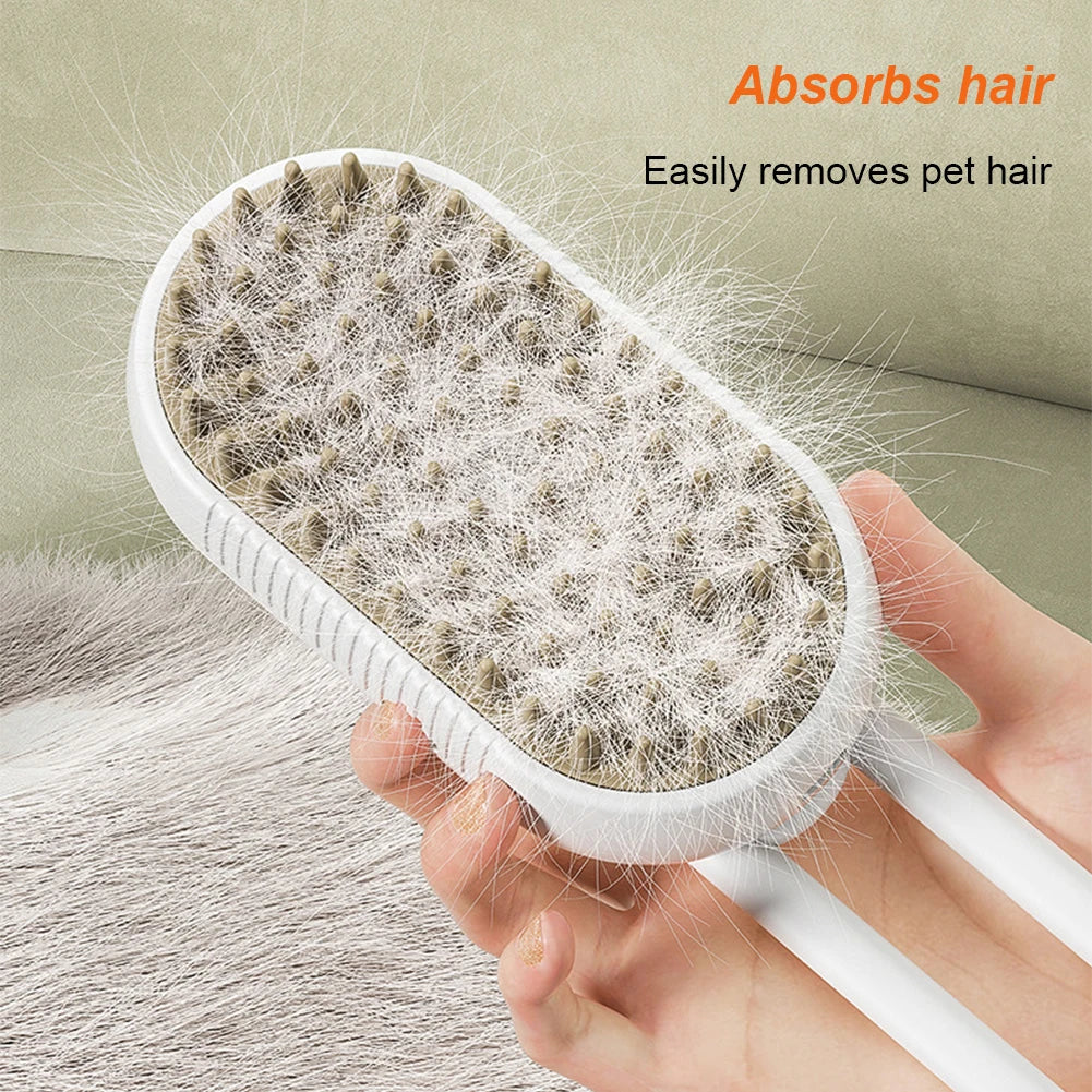 3 in 1 Pet Steam Grooming Brush Electric Hair Removal, Cleaning Spray & Massage Comb for Cats & Dogs Retractable Handle