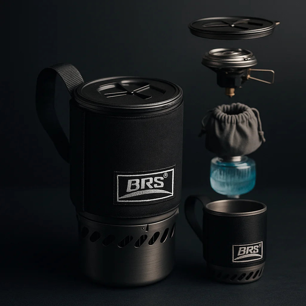 BRS 61 Jet Boil Camping Stove  Portable Backpacking Gas Burner with Heat Exchanger, Fast Boil Pot & Coffee Cup Furnace for Hiking & Outdoor Cooking