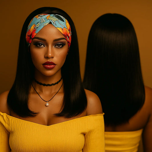 Headband Wig Human Hair  Bone Straight Peruvian Wigs for Black Women, 180% Density, Glue less Full Machine Made, Easy Wear Natural Look