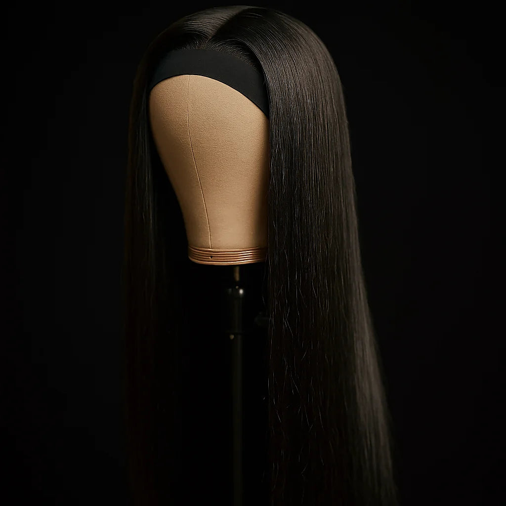 Headband Wig Human Hair  Bone Straight Peruvian Wigs for Black Women, 180% Density, Glue less Full Machine Made, Easy Wear Natural Look