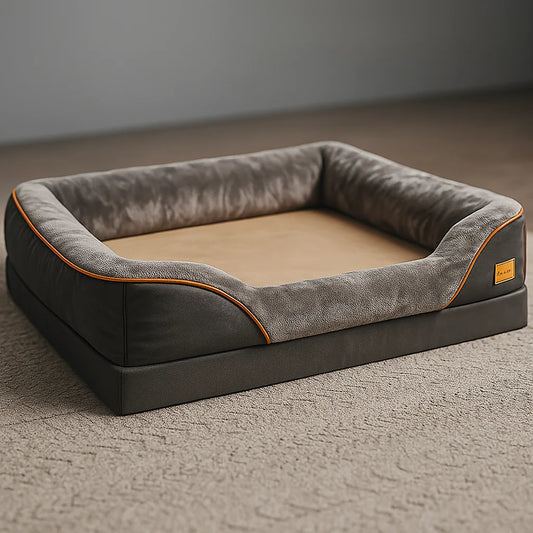 Orthopedic Jumbo Dog Bed with Memory Foam   Waterproof, Elevated Pet Sofa with Bolster & Removable Washable Cover for Large Dogs