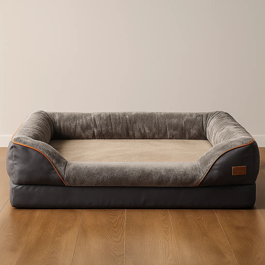 Orthopedic Jumbo Dog Bed with Memory Foam   Waterproof, Elevated Pet Sofa with Bolster & Removable Washable Cover for Large Dogs