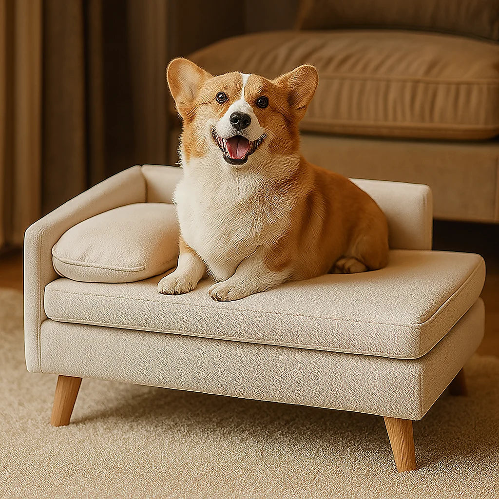 USA Made Elevated Pet Bed  Waterproof Nordic Style Sofa with Sturdy Wood Legs & Cozy Pad for Small Dogs & Cats