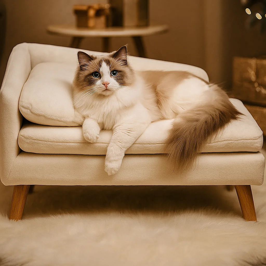 USA Made Elevated Pet Bed  Waterproof Nordic Style Sofa with Sturdy Wood Legs & Cozy Pad for Small Dogs & Cats