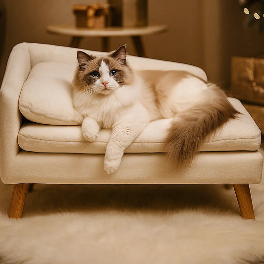USA Made Elevated Pet Bed  Waterproof Nordic Style Sofa with Sturdy Wood Legs & Cozy Pad for Small Dogs & Cats