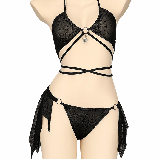 Gothic Spider Web Bikini Set  Meowcos Dark Aesthetic Swimwear for Women