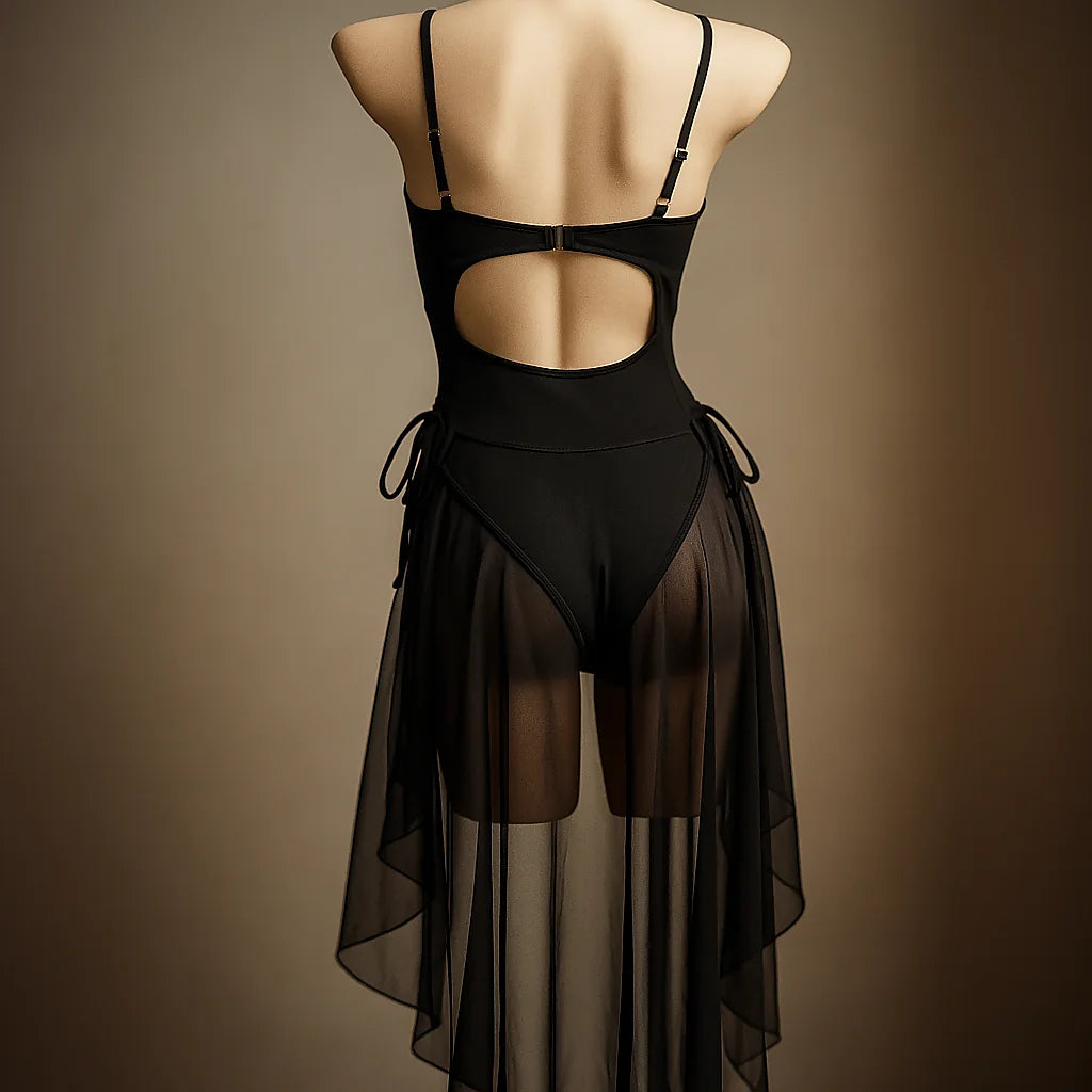 Gothic Butterfly Cutout One Piece Swimsuit   Black Lace Up Swimwear for Women