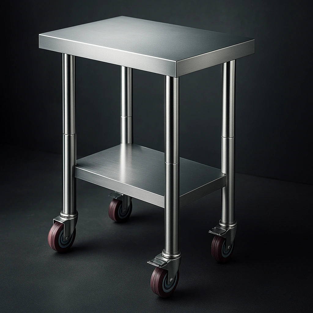 Heavy Duty Stainless Steel Kitchen Work Table with Wheels Commercial Prep Station & Storage Shelf for Home & Restaurant Use  SucceBuy