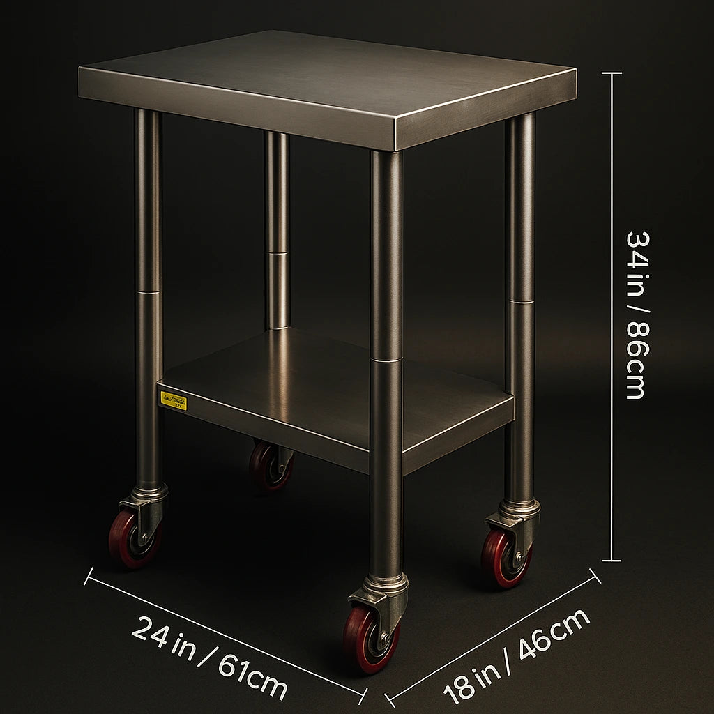 Heavy Duty Stainless Steel Kitchen Work Table with Wheels Commercial Prep Station & Storage Shelf for Home & Restaurant Use  SucceBuy