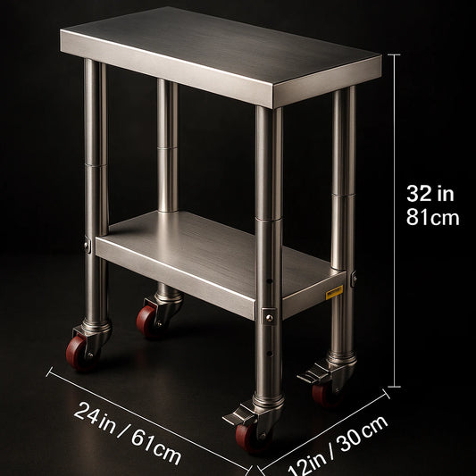 Heavy Duty Stainless Steel Kitchen Work Table with Wheels Commercial Prep Station & Storage Shelf for Home & Restaurant Use  SucceBuy