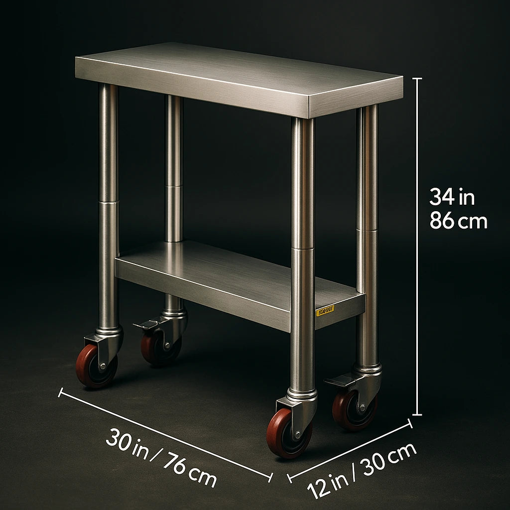 Heavy Duty Stainless Steel Kitchen Work Table with Wheels Commercial Prep Station & Storage Shelf for Home & Restaurant Use  SucceBuy