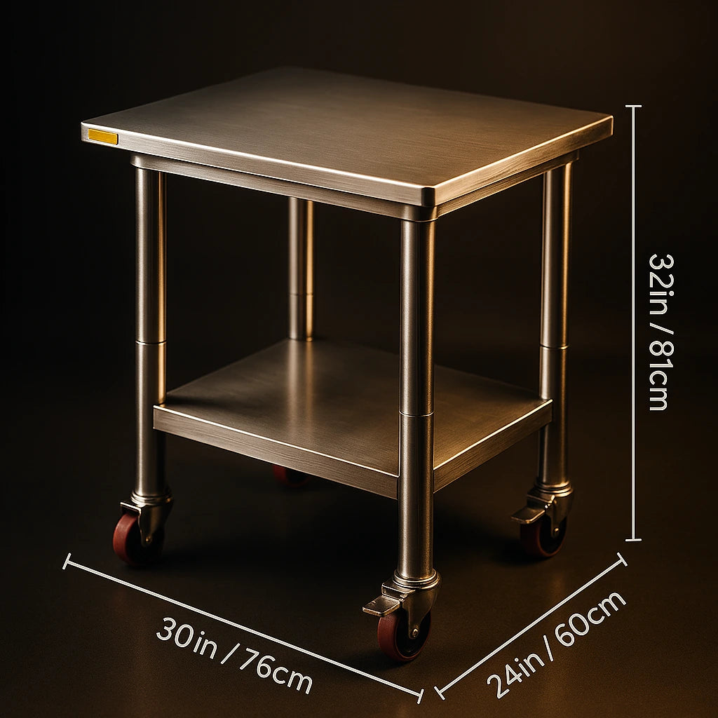 Heavy Duty Stainless Steel Kitchen Work Table with Wheels Commercial Prep Station & Storage Shelf for Home & Restaurant Use  SucceBuy