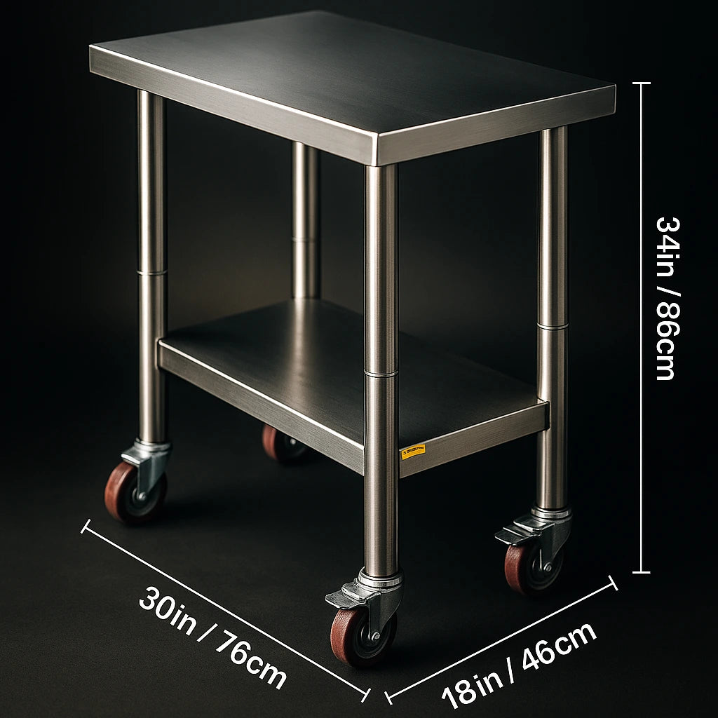Heavy Duty Stainless Steel Kitchen Work Table with Wheels Commercial Prep Station & Storage Shelf for Home & Restaurant Use  SucceBuy