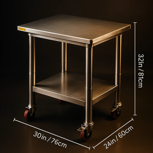 Heavy Duty Stainless Steel Kitchen Work Table with Wheels Commercial Prep Station & Storage Shelf for Home & Restaurant Use  SucceBuy