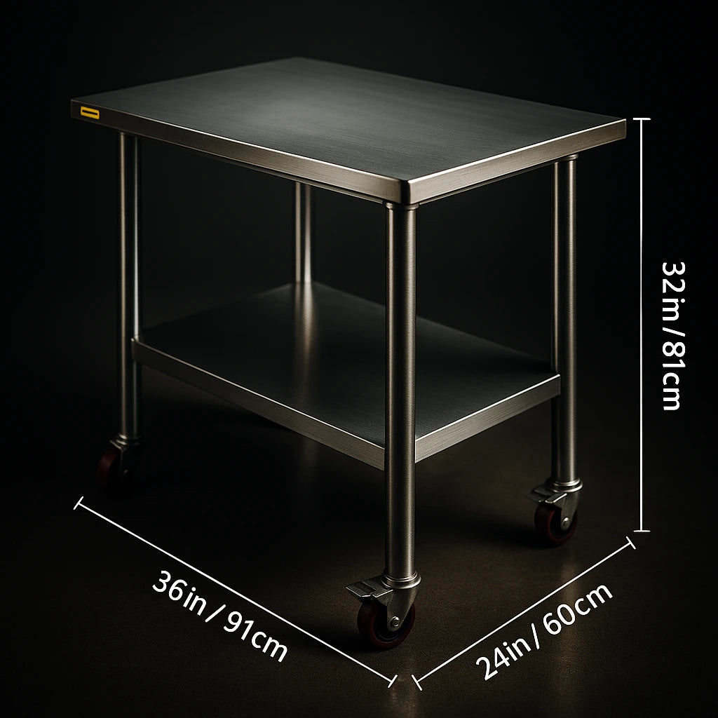 Heavy Duty Stainless Steel Kitchen Work Table with Wheels Commercial Prep Station & Storage Shelf for Home & Restaurant Use  SucceBuy