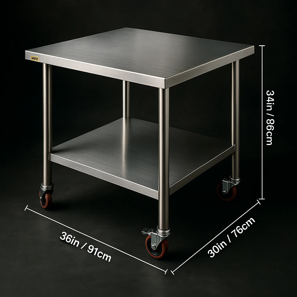 Heavy Duty Stainless Steel Kitchen Work Table with Wheels Commercial Prep Station & Storage Shelf for Home & Restaurant Use  SucceBuy