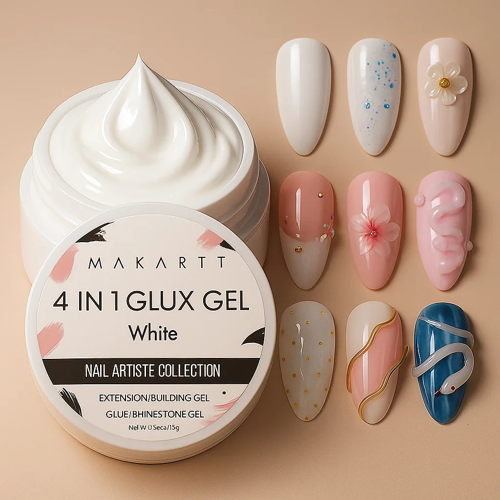 Makartt 4  in 1 White Solid Builder Nail Gel 15ML Non-Sticky UV Gel for Nail Extension, 3D Sculpting & Acrylic Tips