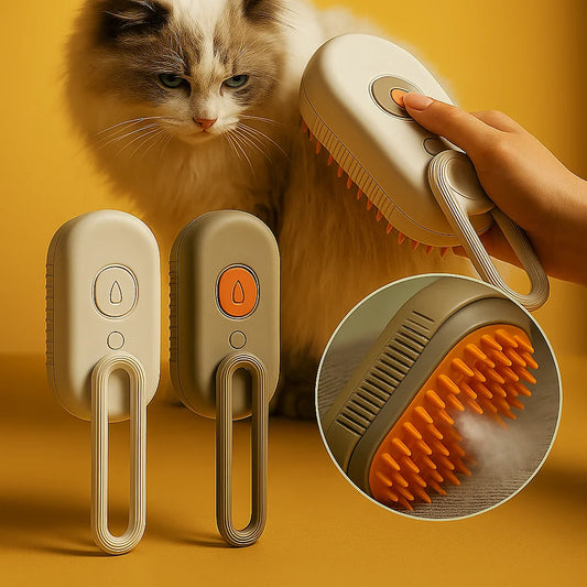 3 in 1 Pet Steam Grooming Brush  Electric Hair Removal, Cleaning Spray & Massage Comb for Cats & Dogs  Retractable Handle