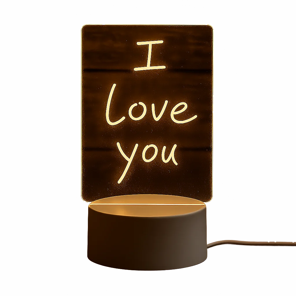 LED Message Board Night Light USB Acrylic Lamp with Erasable Writing Surface & Calendar Display  Glow Note Pad for Desktop or Bedside