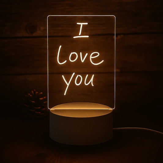 LED Message Board Night Light USB Acrylic Lamp with Erasable Writing Surface & Calendar Display  Glow Note Pad for Desktop or Bedside