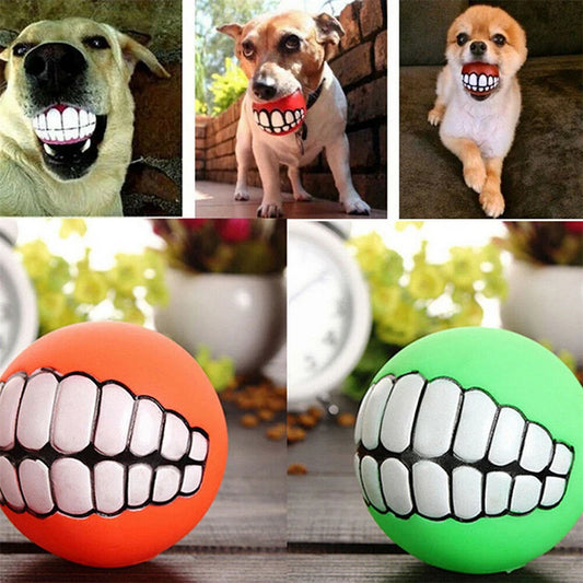 Funny Dog Chew Toy  Squeaky Silicone Ball with Teeth for Pets & Puppies