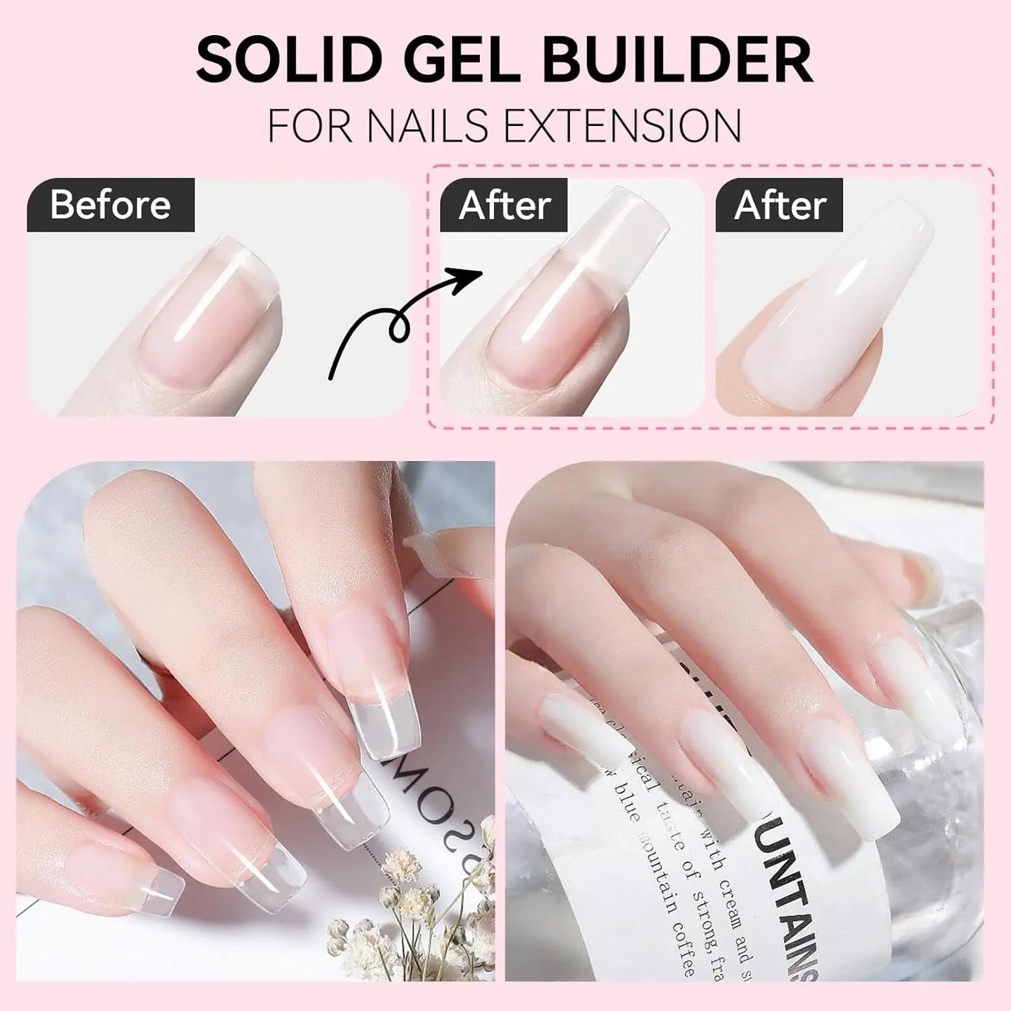 Makartt 4  in 1 White Solid Builder Nail Gel 15ML Non-Sticky UV Gel for Nail Extension, 3D Sculpting & Acrylic Tips