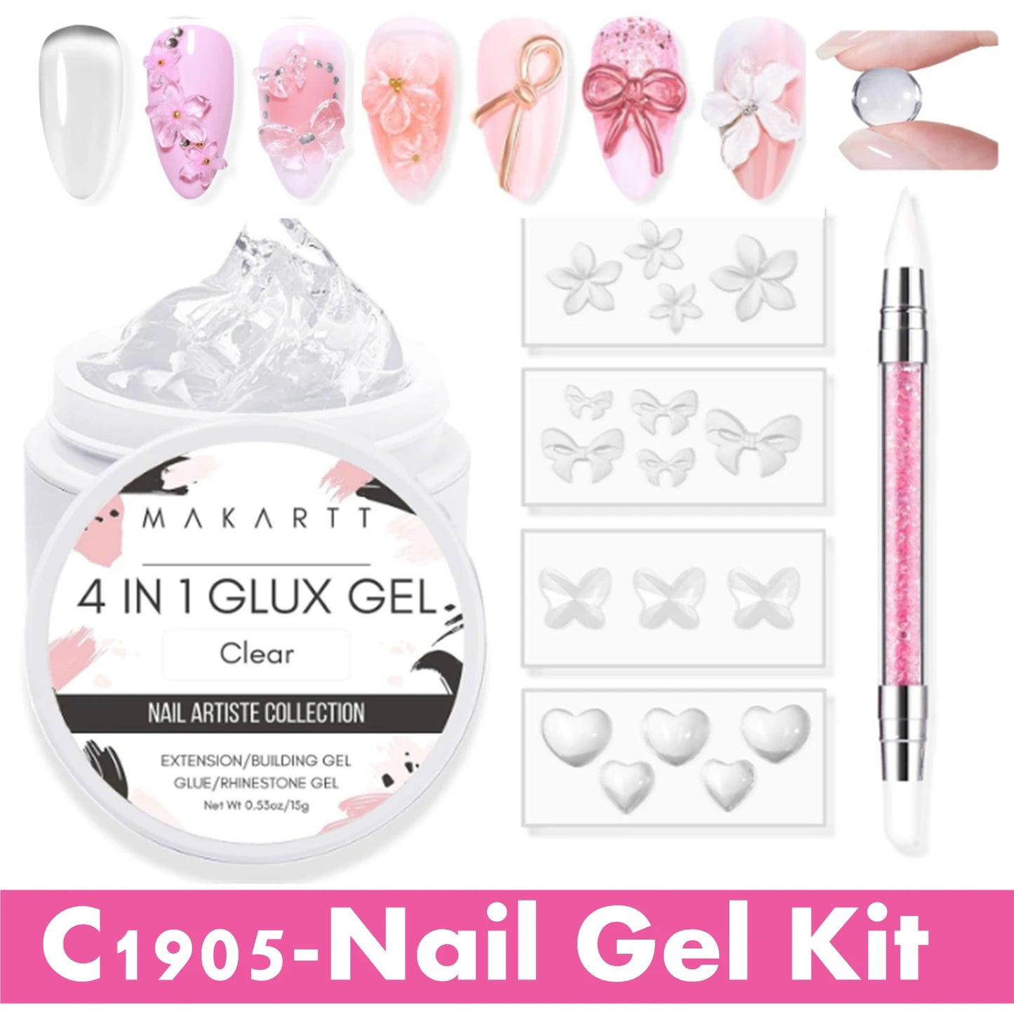 Makartt 4  in 1 White Solid Builder Nail Gel 15ML Non-Sticky UV Gel for Nail Extension, 3D Sculpting & Acrylic Tips