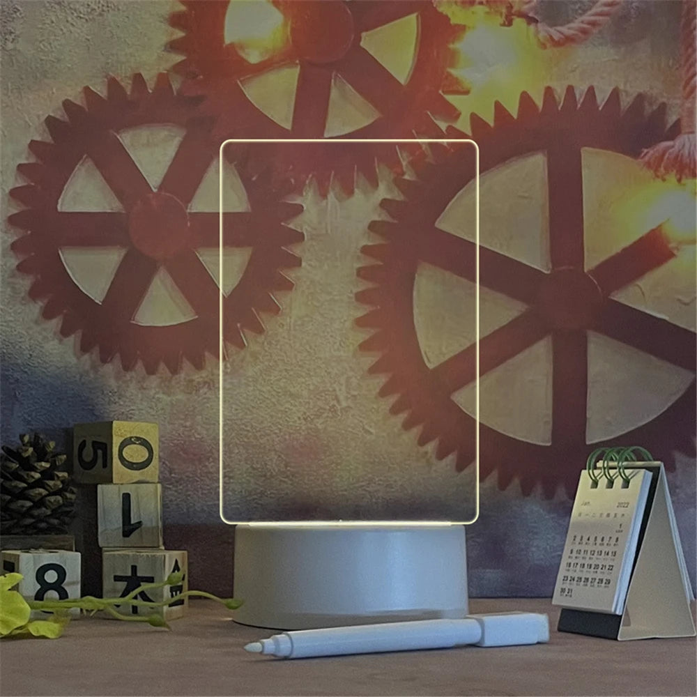 LED Message Board Night Light USB Acrylic Lamp with Erasable Writing Surface & Calendar Display  Glow Note Pad for Desktop or Bedside