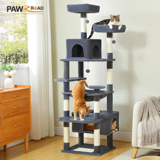 184cm Large Cat Tree Tower for Indoor Cats Multi Level Activity Center with Hammock, Condos, Padded Perches & Sisal Scratching Posts