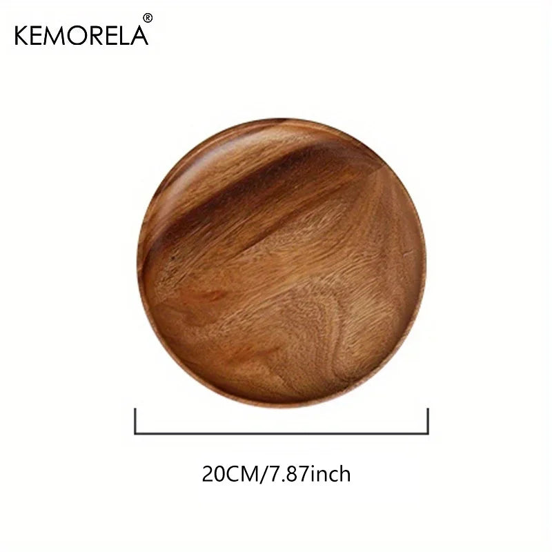 1PC Natural Whole Wood lovesickness Wood Round Handmade Acacia Plate Round Sushi Dish Dessert Fruit Bread Dishes Soup Tableware
