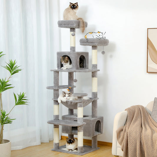 184cm Large Cat Tree Tower for Indoor Cats Multi Level Activity Center with Hammock, Condos, Padded Perches & Sisal Scratching Posts