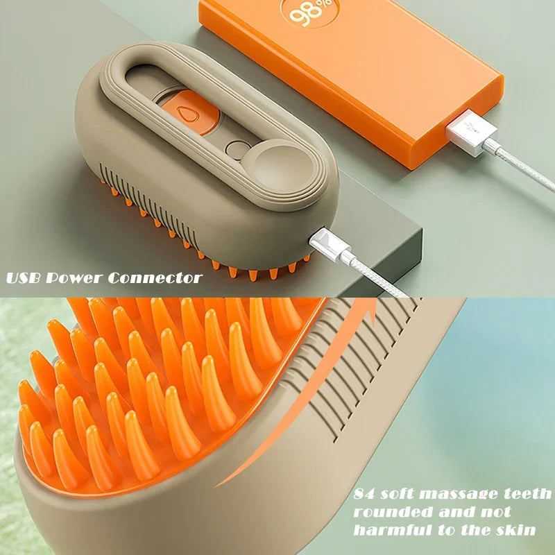 3 in 1 Pet Steam Grooming Brush  Electric Hair Removal, Cleaning Spray & Massage Comb for Cats & Dogs  Retractable Handle