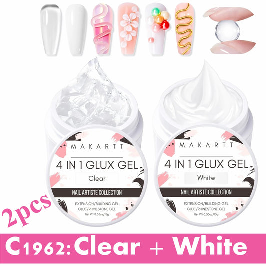 Makartt 4  in 1 White Solid Builder Nail Gel 15ML Non-Sticky UV Gel for Nail Extension, 3D Sculpting & Acrylic Tips