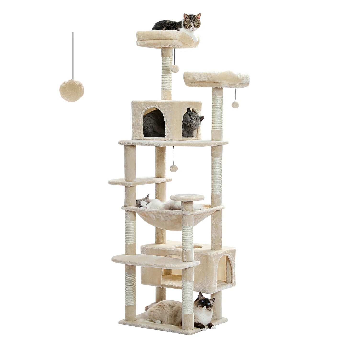 184cm Large Cat Tree Tower for Indoor Cats Multi Level Activity Center with Hammock, Condos, Padded Perches & Sisal Scratching Posts