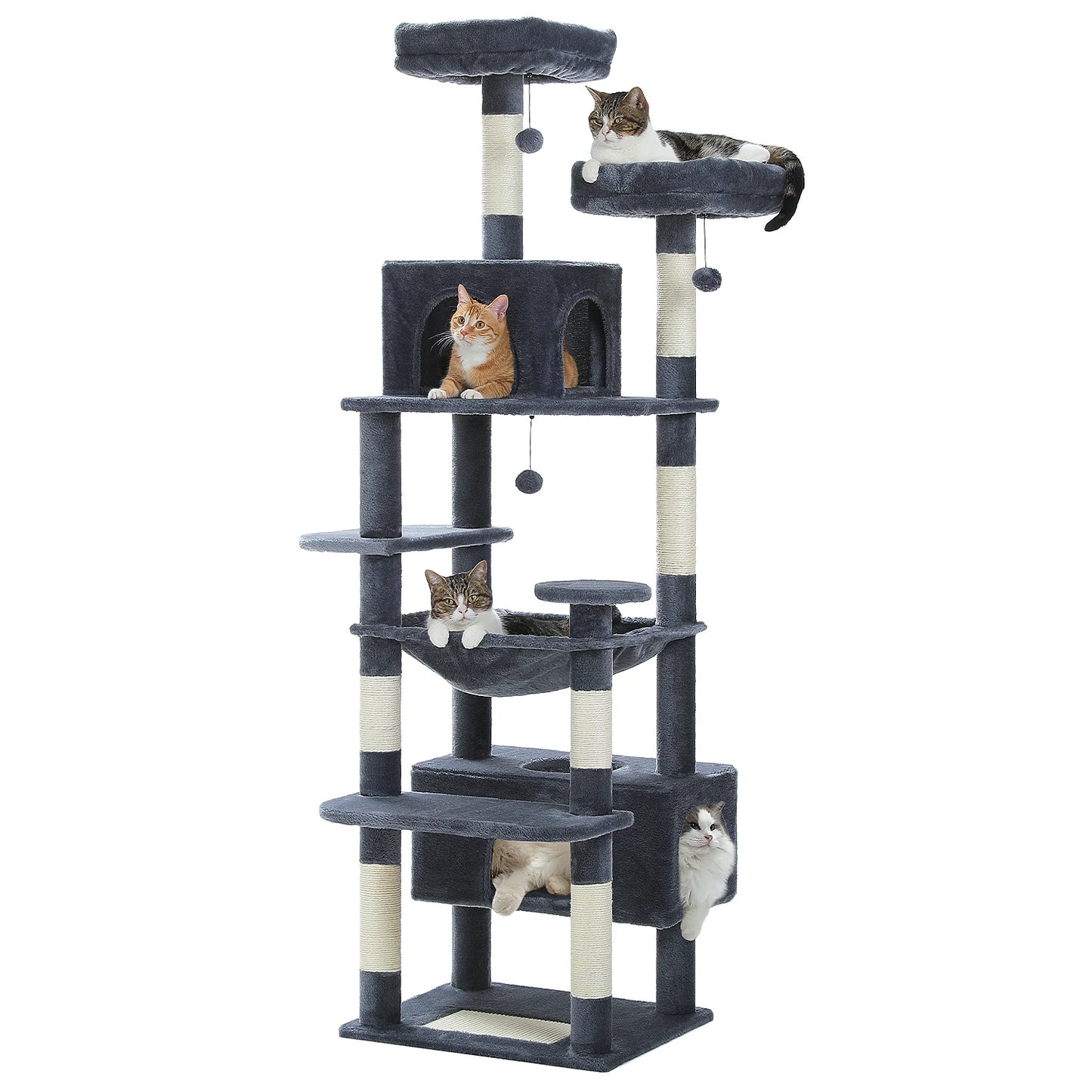 184cm Large Cat Tree Tower for Indoor Cats Multi Level Activity Center with Hammock, Condos, Padded Perches & Sisal Scratching Posts