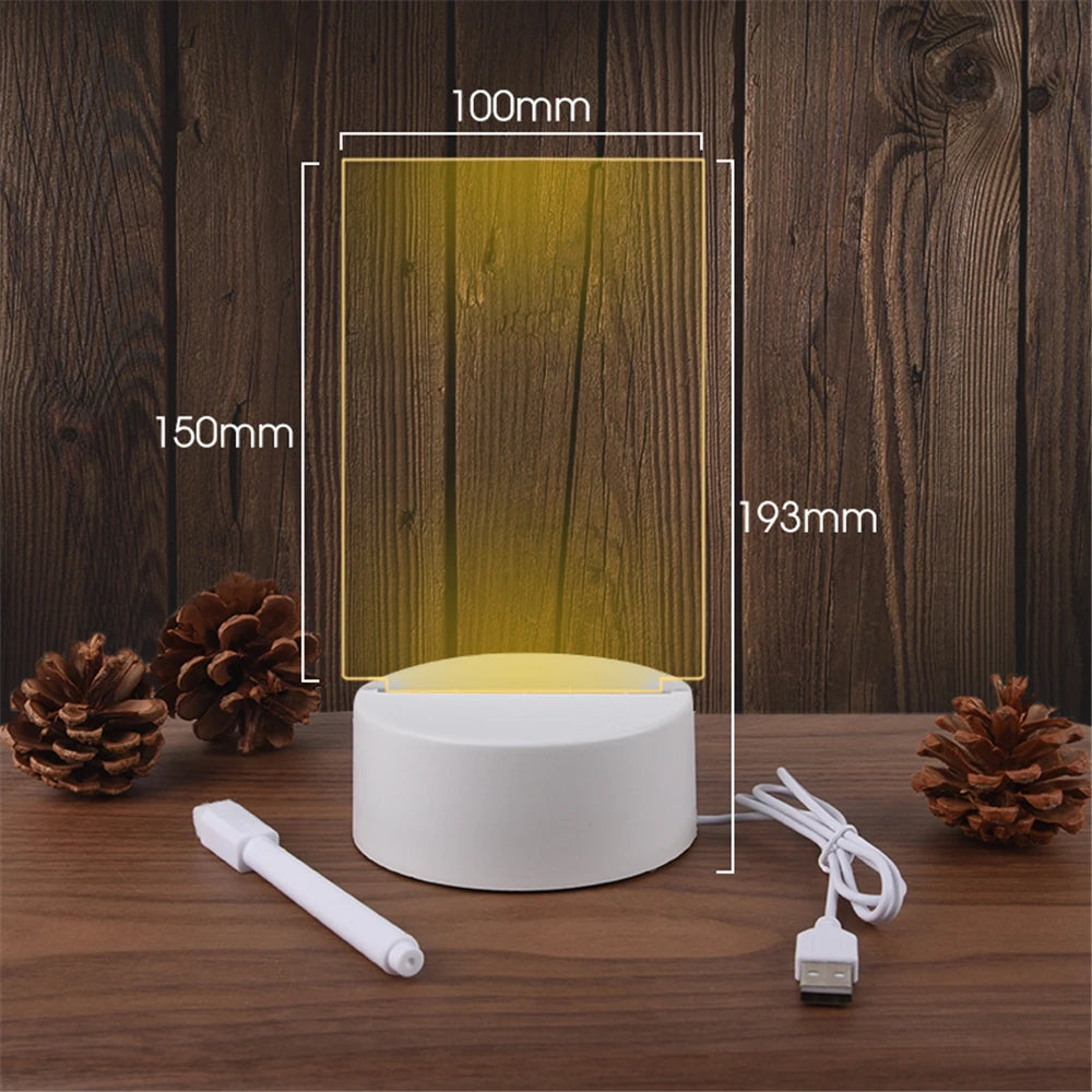 LED Message Board Night Light USB Acrylic Lamp with Erasable Writing Surface & Calendar Display  Glow Note Pad for Desktop or Bedside