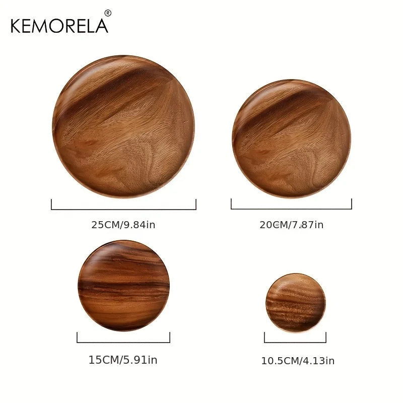 1PC Natural Whole Wood lovesickness Wood Round Handmade Acacia Plate Round Sushi Dish Dessert Fruit Bread Dishes Soup Tableware