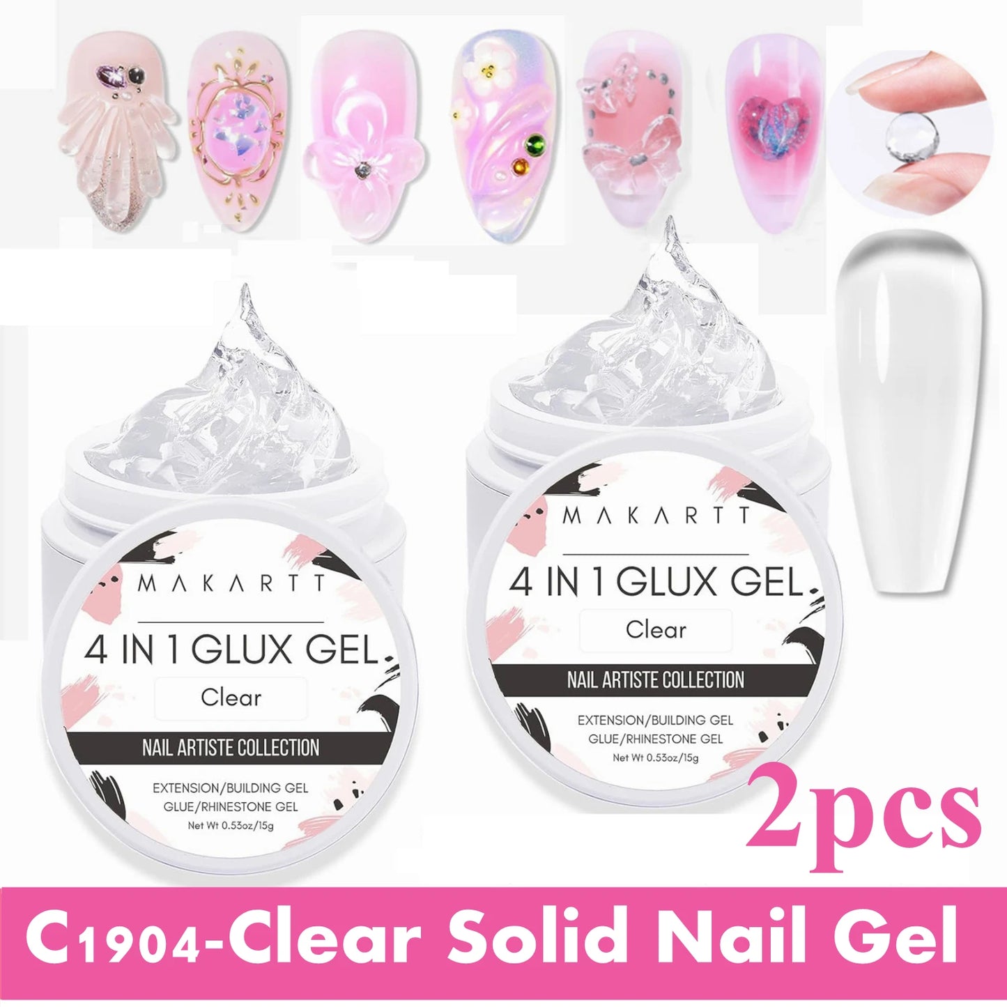 Makartt 4  in 1 White Solid Builder Nail Gel 15ML Non-Sticky UV Gel for Nail Extension, 3D Sculpting & Acrylic Tips