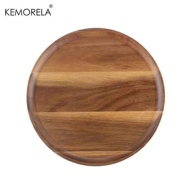 1PC Natural Whole Wood lovesickness Wood Round Handmade Acacia Plate Round Sushi Dish Dessert Fruit Bread Dishes Soup Tableware